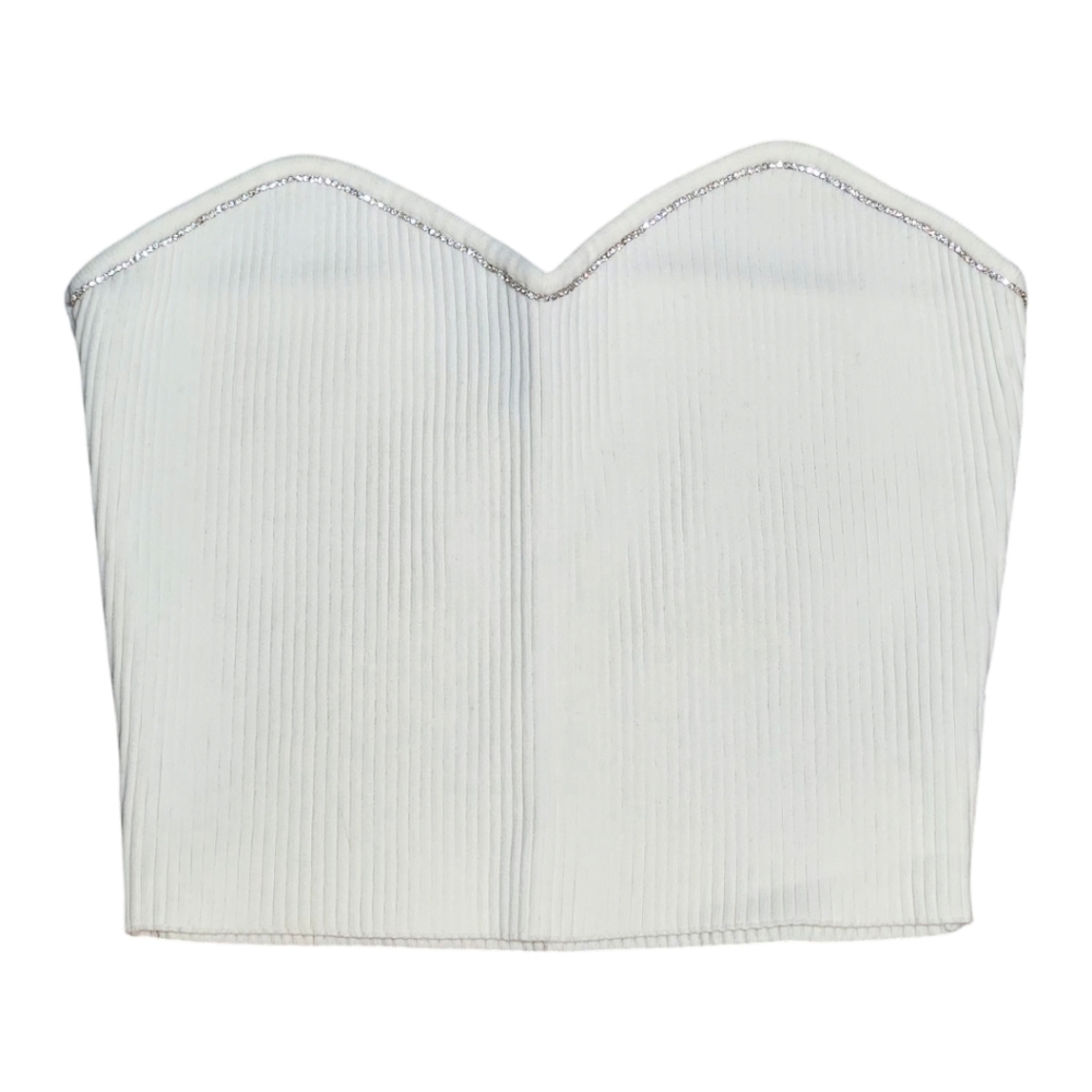 Women's Cream Rhinestones Crop-top